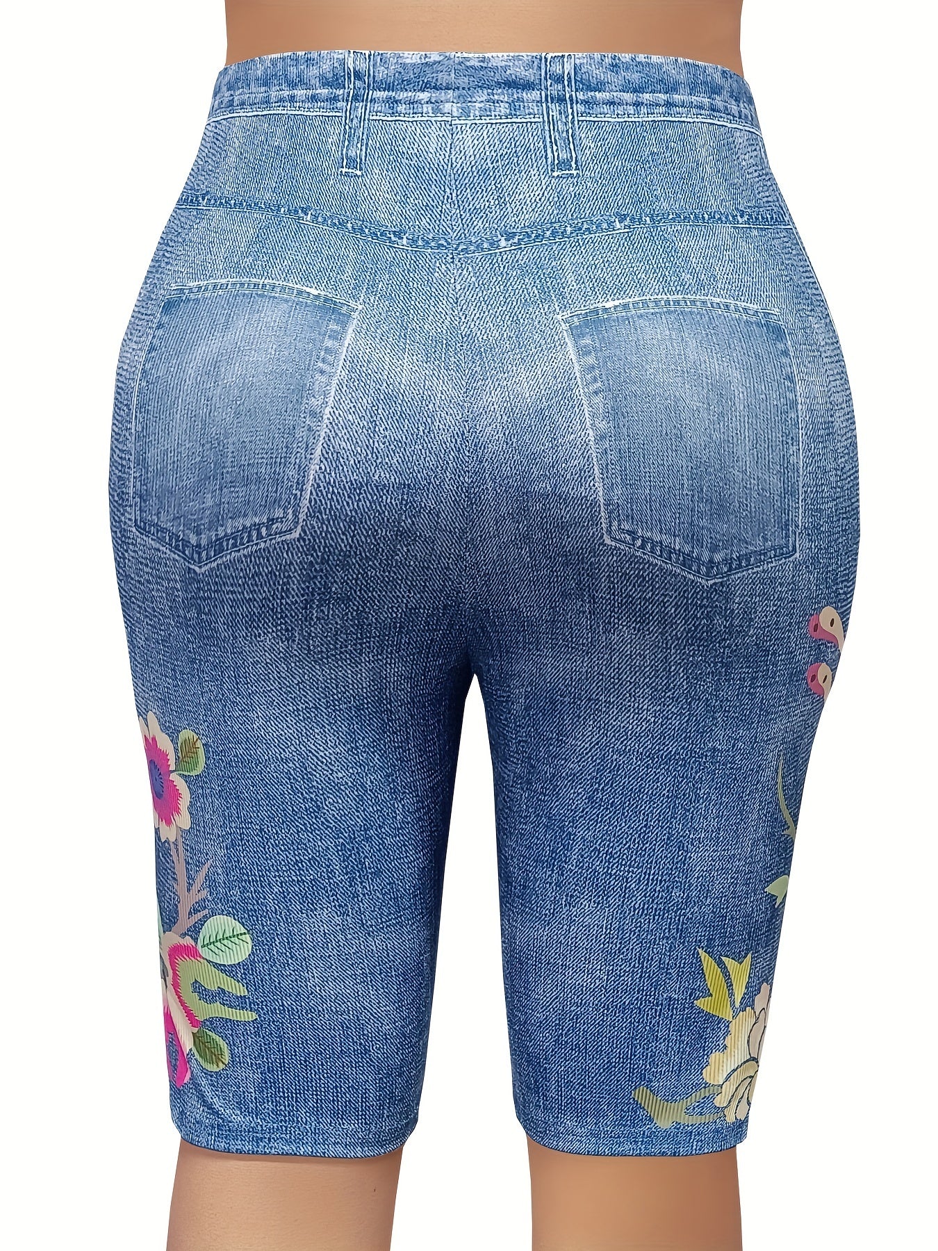 Women's Plus Floral & Denim Print High Rise Skinny Shorts