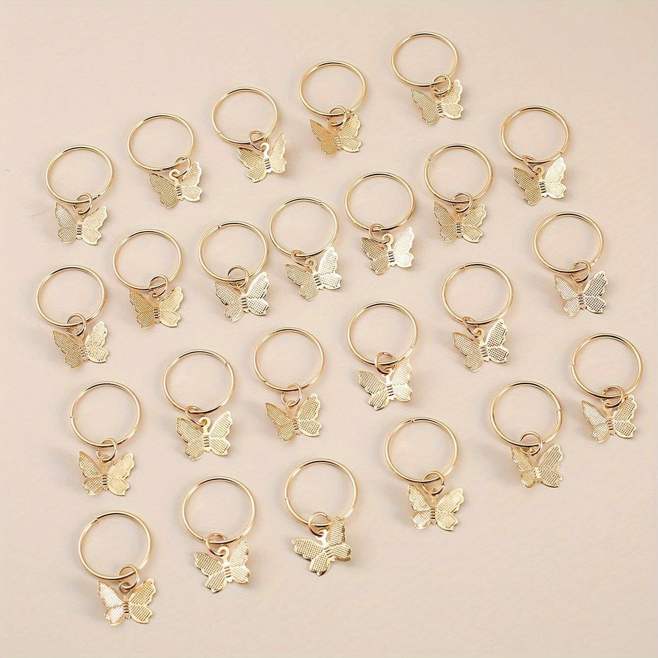 24pcs Butterfly Hair Ring Golden Accessory For Girls Women