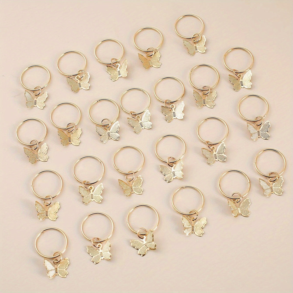24pcs Butterfly Hair Ring Golden Accessory For Girls Women
