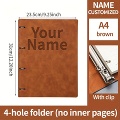 Personalized A4 Faux Leather Folder - Custom Name Option