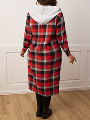  Plaid Print Hooded Blouse