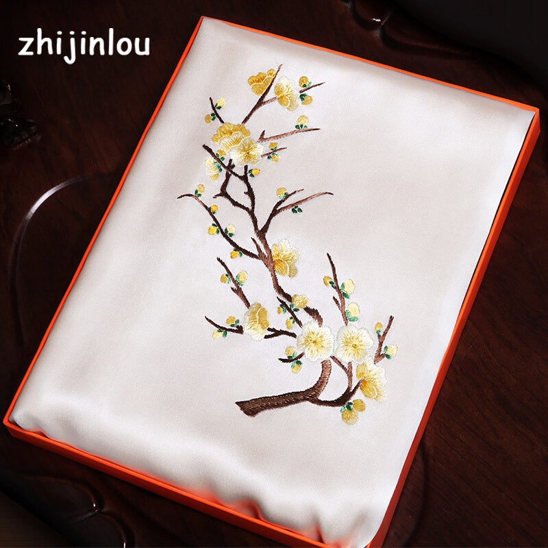 Double Layer Silk Scarf Suzhou Peach Tree Branch Embroidery Silk Scarf