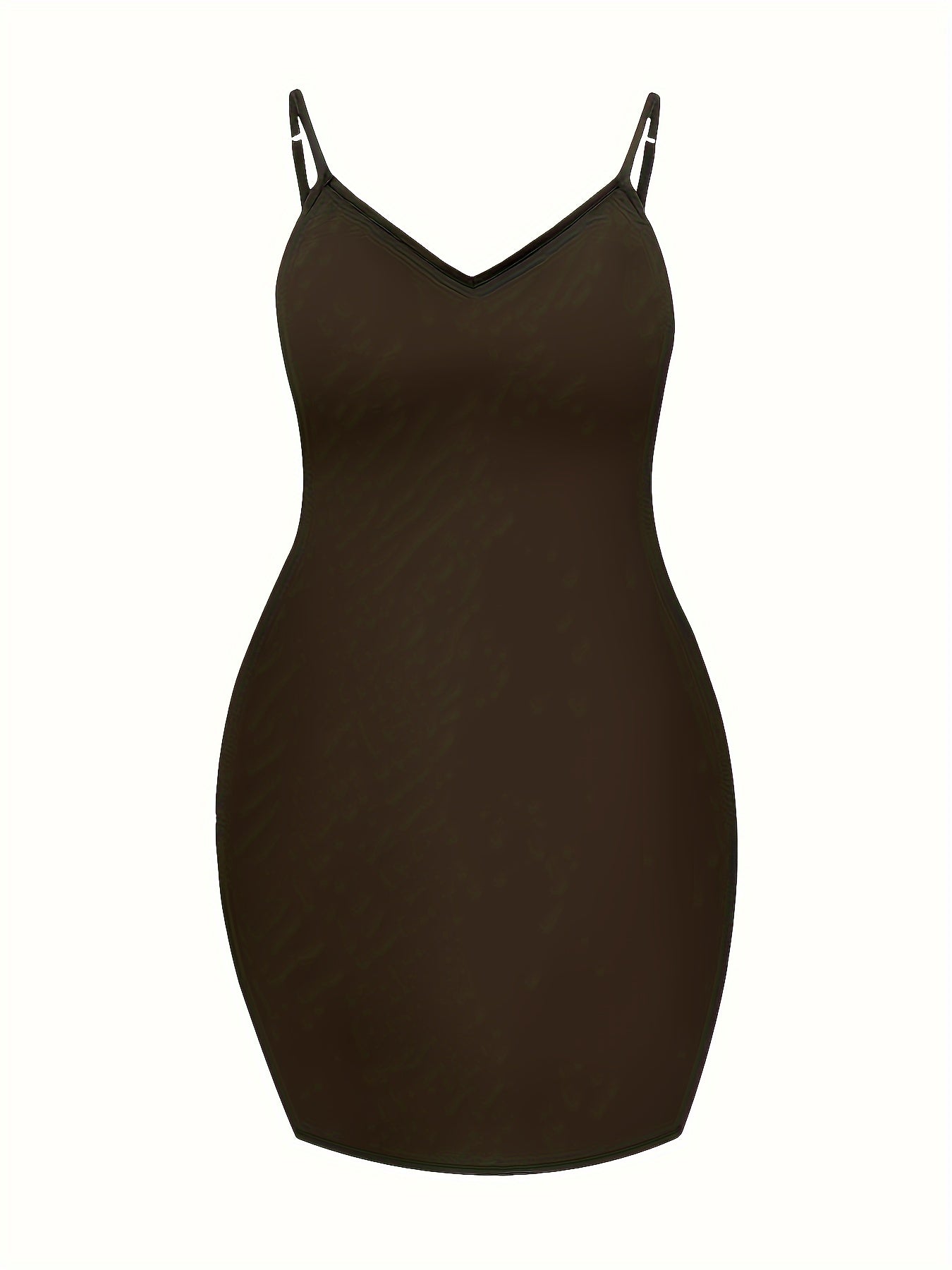  Casual Cami Dress Women's Plus Plain Backless V Neck Slight Stretch