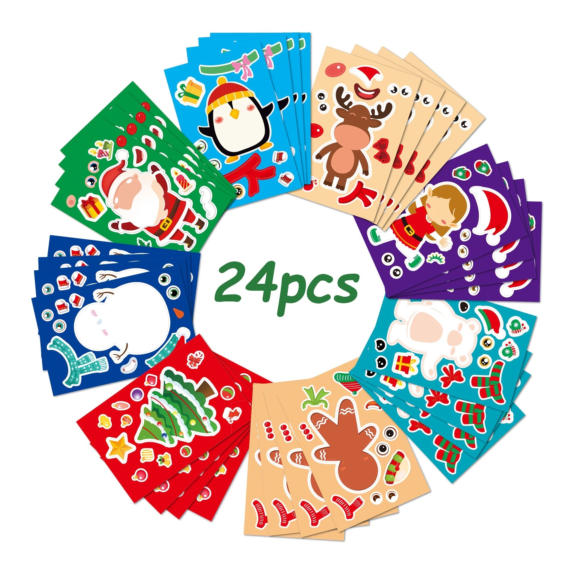 24pcs Christmas Stickers Santa Snowman Face Xmas Crafts Party Favors