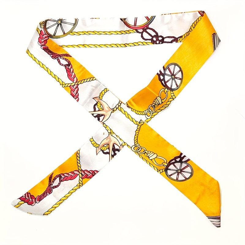 2pcs Chain Print Twilly Scarf Ribbon Neckerchief