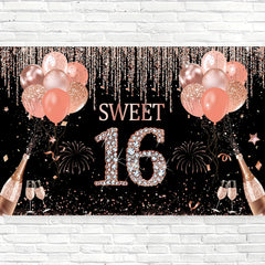 Rose Gold Sweet 16 Backdrop 44in Banner