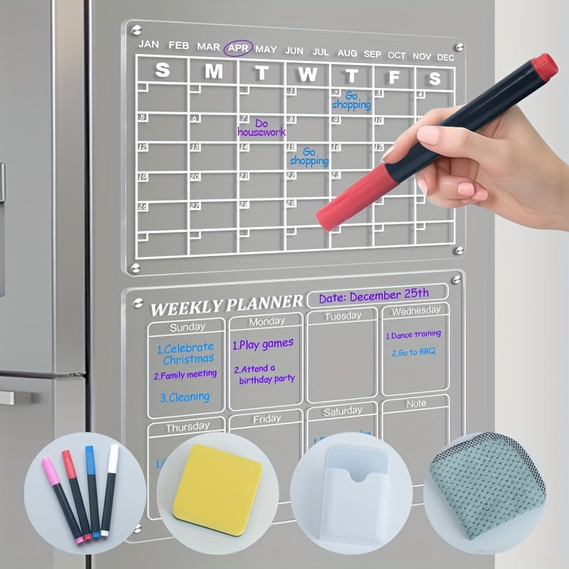 2pcs Magnetic Acrylic Dry Erase Board Week/Month Plan Message Display