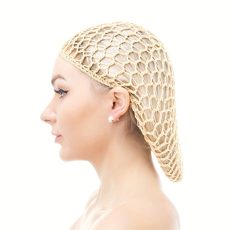Khaki Mesh Hair Net Rayon Knit Snood Women Crochet Sleep Cap