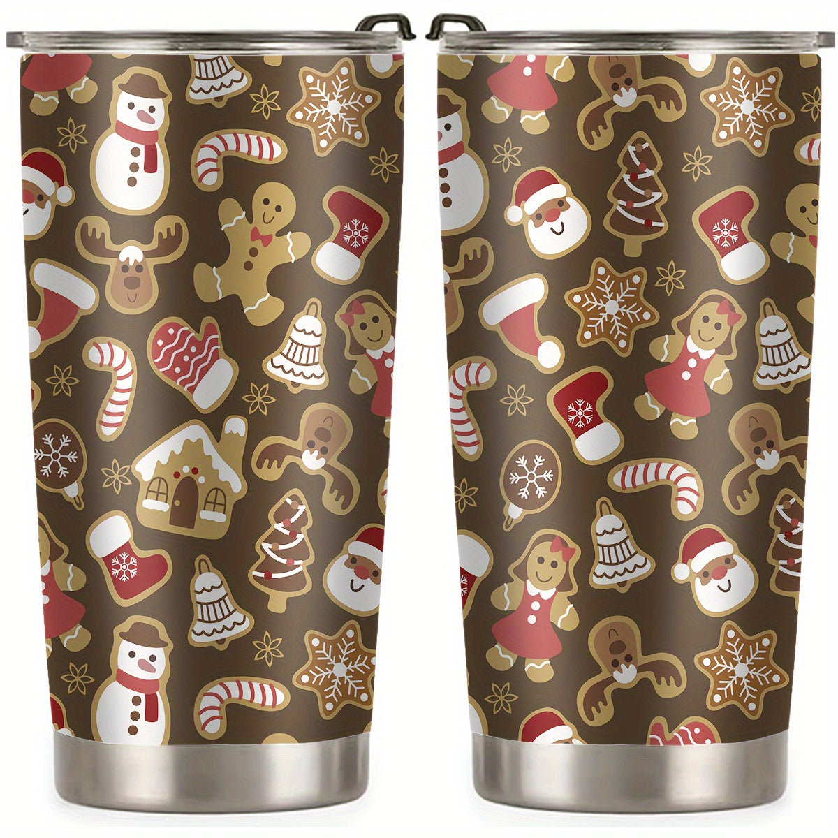 Christmas Printed Stainless Steel Tumbler 590ml with Straw