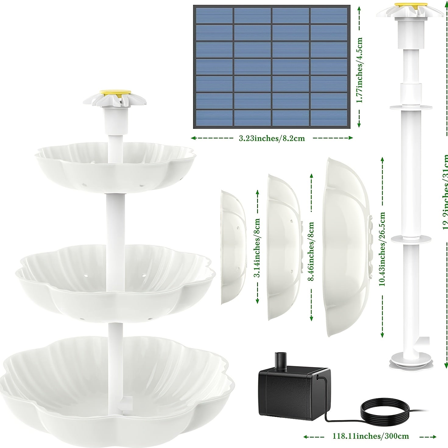 3 Tiered Bird Bath With 3 5W Solar Pump DIY Solar Fountain