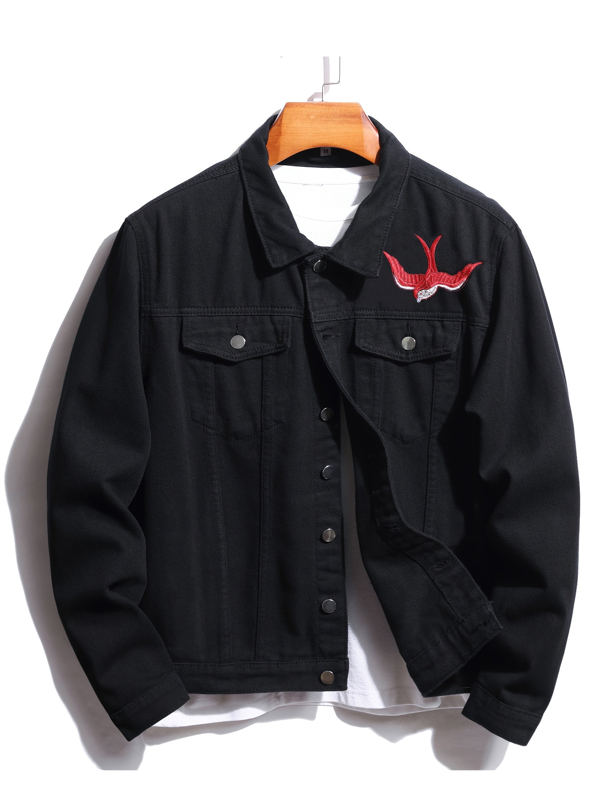 Men's Rose And Birds Embroidered Denim Jacket
