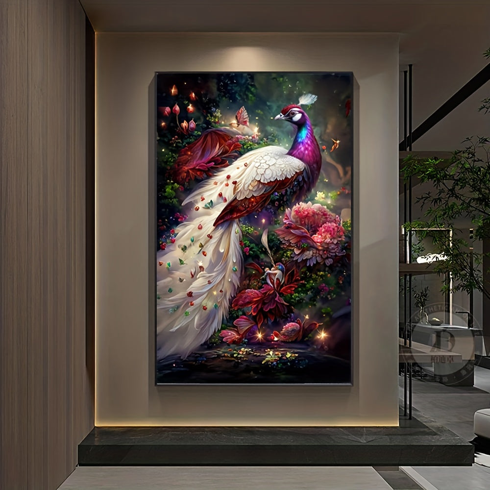 DIY Cross Stitch Kit Peony Peacock Pattern Embroidery 11CT Printed Canvas