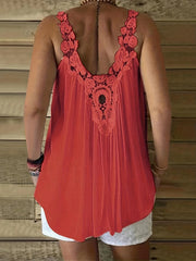 Casual Lace Round Neck Tank Top