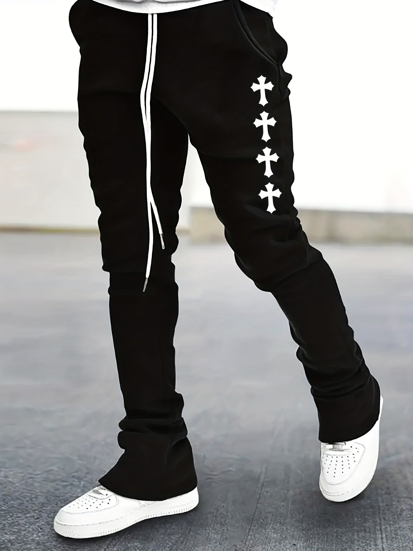 Cross Pattern Flared Trousers Men s Casual Stretch Street Style Joggers