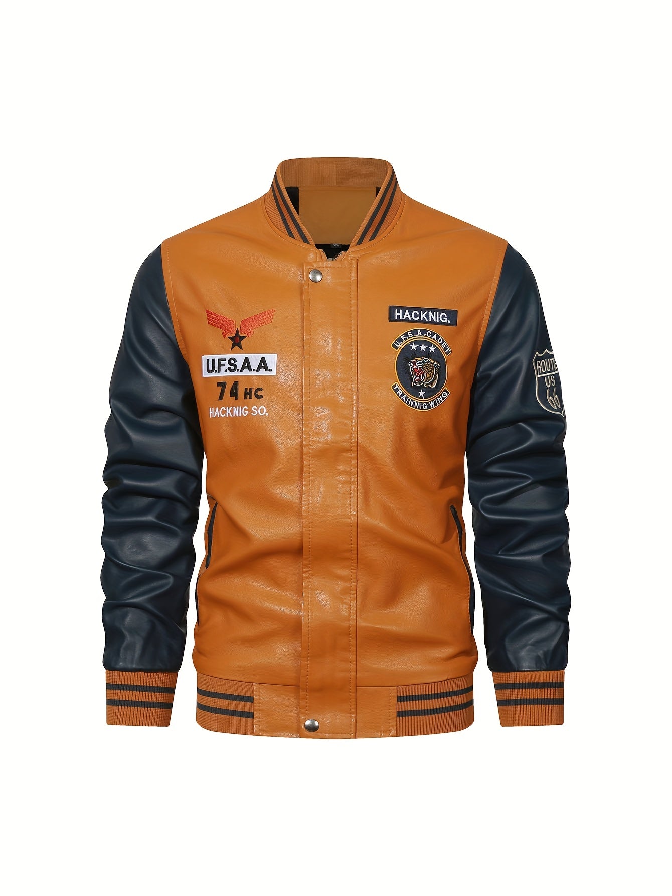 Men's Casual Zipper Baseball Collar PU Leather Jacket
