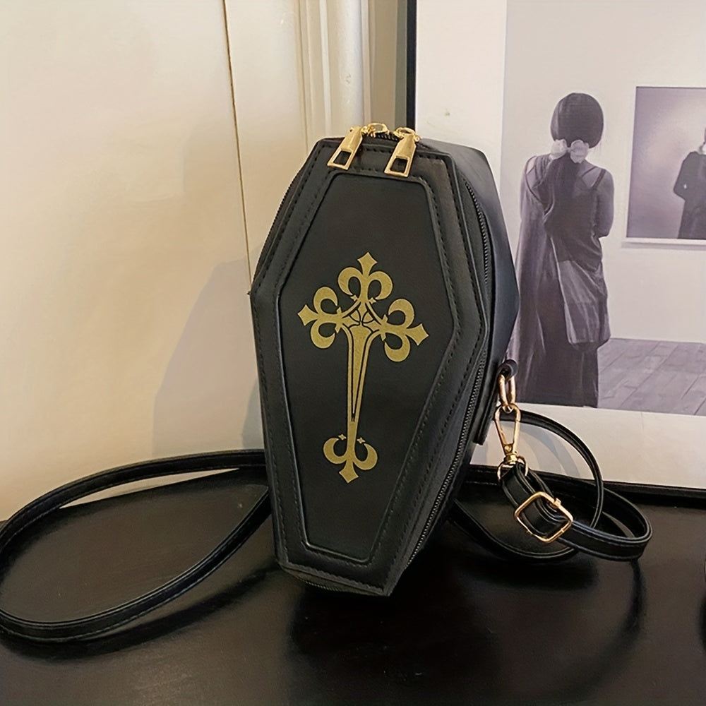 Gothic Coffin Shaped Crossbody Bag for Halloween