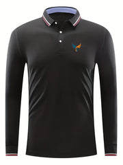 Wings Chest Pattern Men's Long Sleeve Polo Shirt