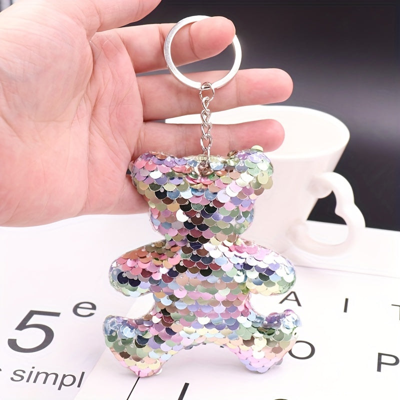 Sequins Bear Keychain Animal Key Ring Purse Handbag Car Charm Phone Pendant