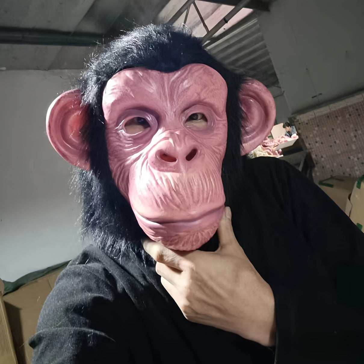 Realistic Chimp Mask with Hair for Halloween Parties