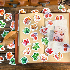 45pcs Autumn Letter Washi Paper Boxed Stickers, Material Sealing Stickers