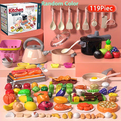 Colorful ABS Resin Play Kitchen Set with Cooking Utensils Tableware & Food