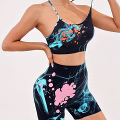 2Pcs Splatter Print Yoga Set Crop Top & High Waist Pant