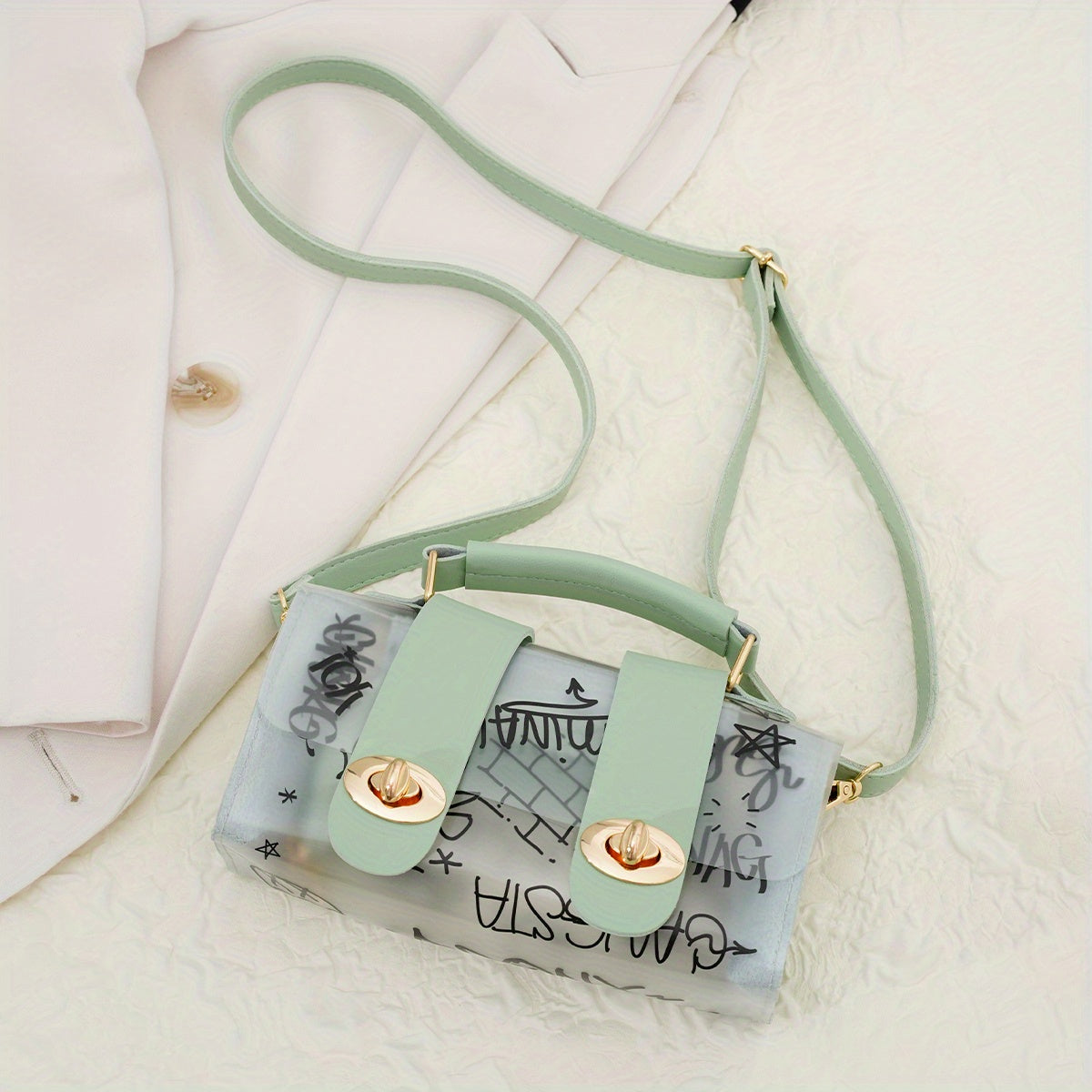 Graffiti Pattern Crossbody Bag Transparent Jelly Shoulder Bag