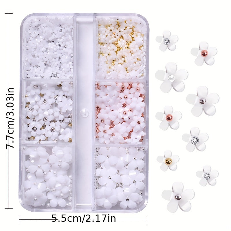3D Flower Nail Charms with Silver and Pearl Accents Nail Art Supplies