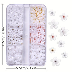 3D Flower Nail Charms with Silver and Pearl Accents Nail Art Supplies