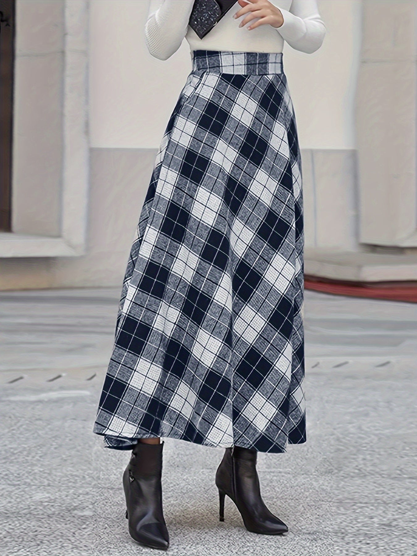  Plaid Maxi Skirt with Pockets