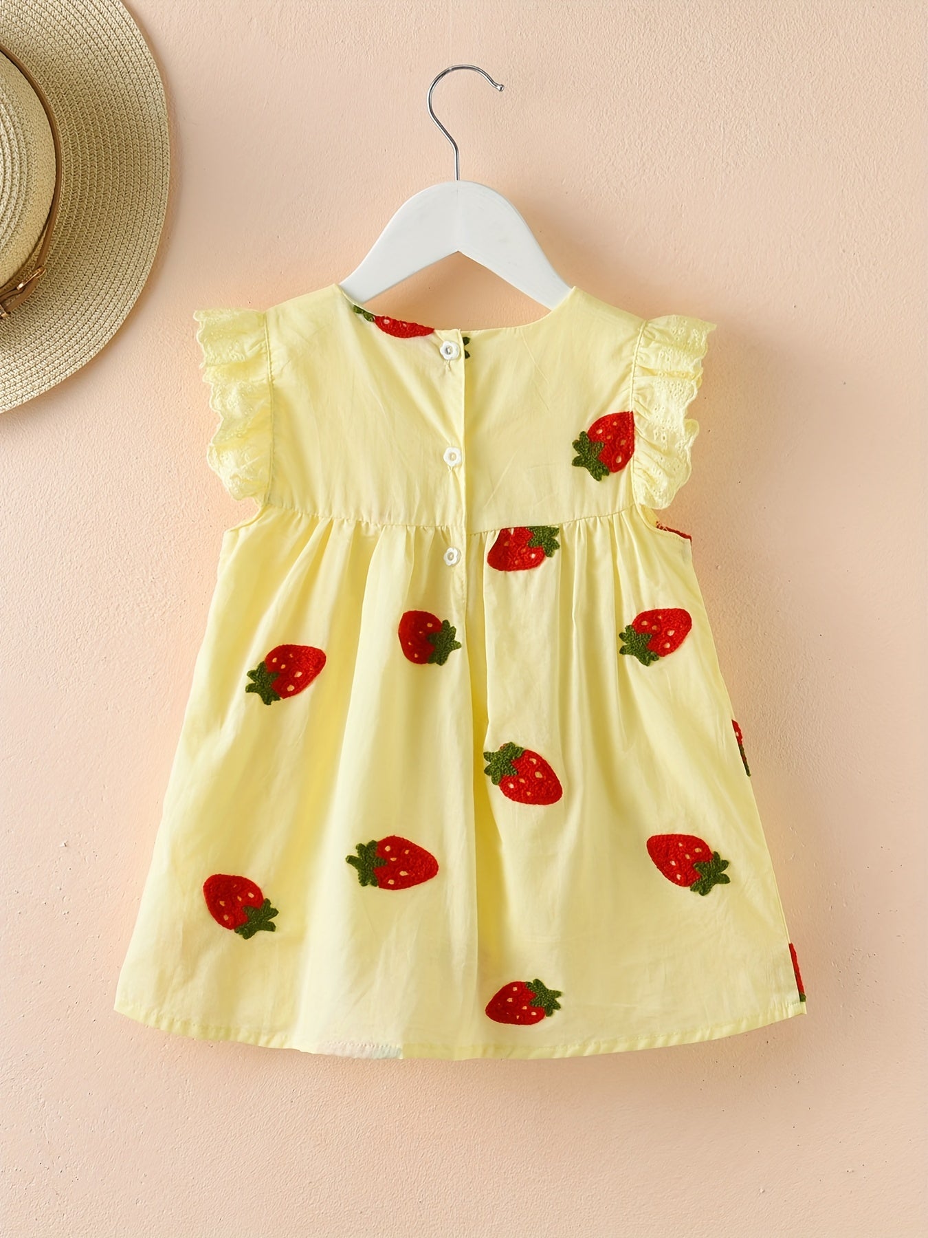Girls Strawberry Embroidery Sleeveless Dress for Summer