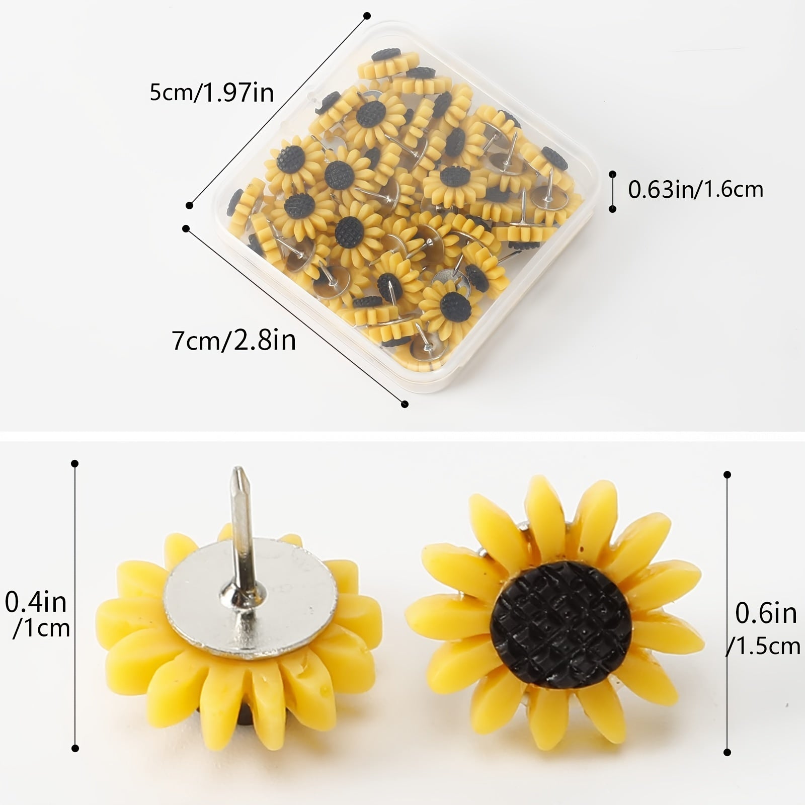 Sunflower Push Pins, Decorative Flower Cork Board Tacks for Bulletin Board