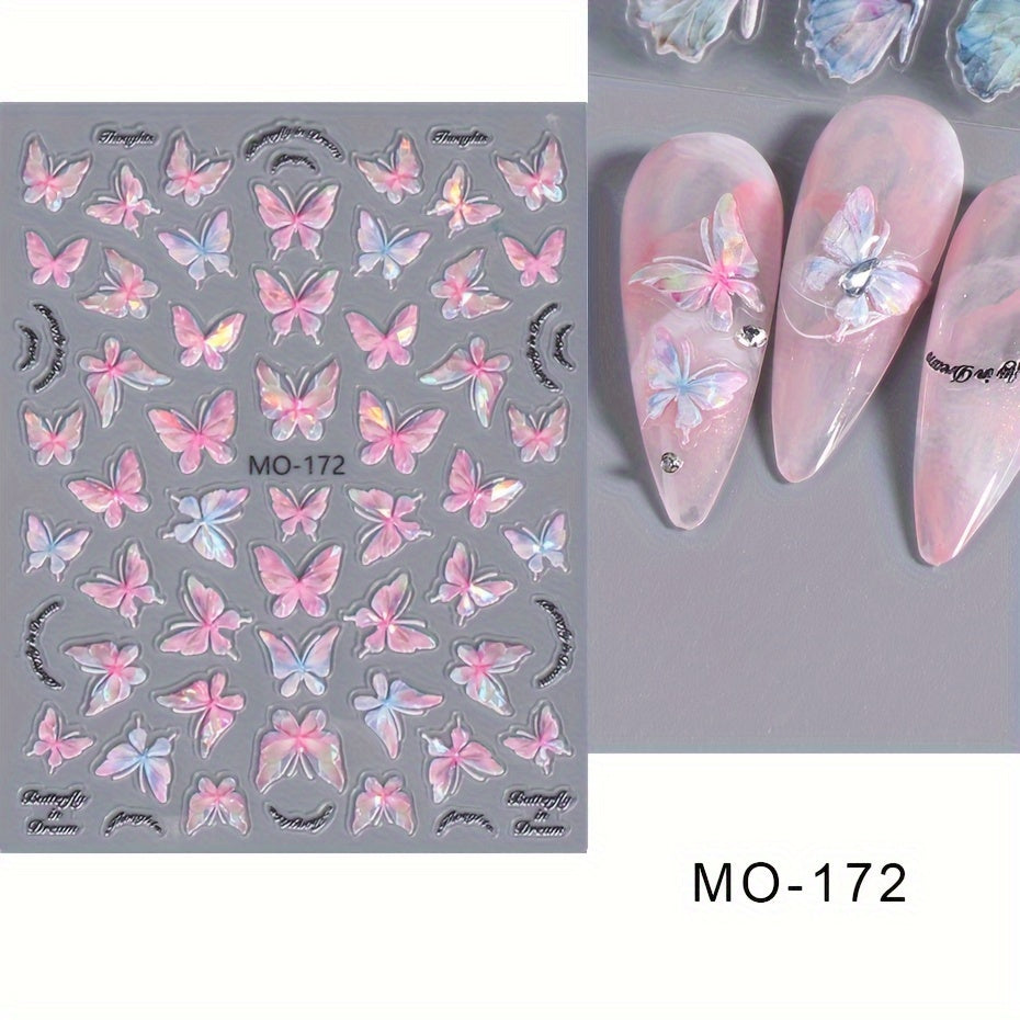 5D Holographic Butterfly Nail Stickers - Manicure Decoration Decals