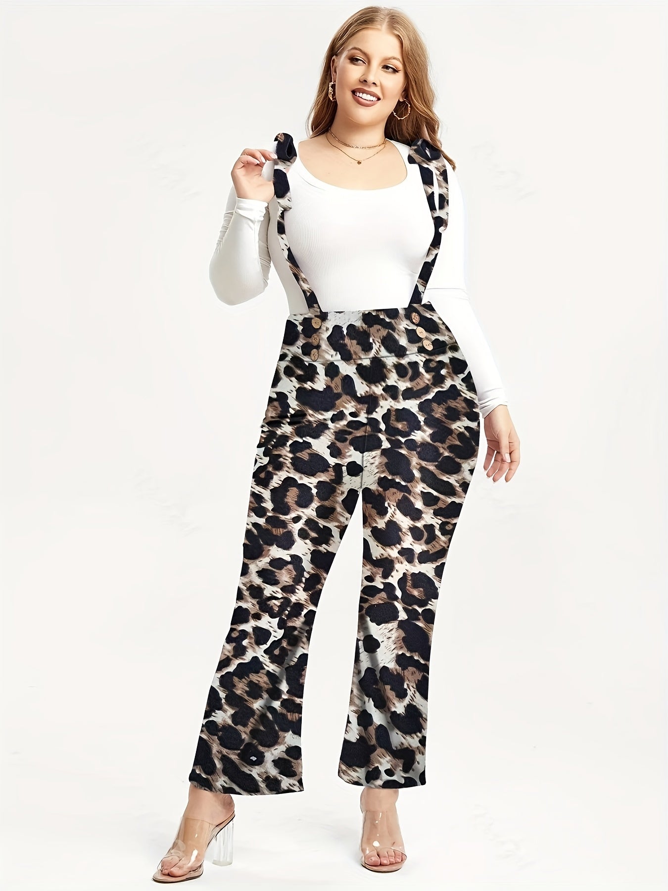  Leopard Print Wide Leg Jumpsuit