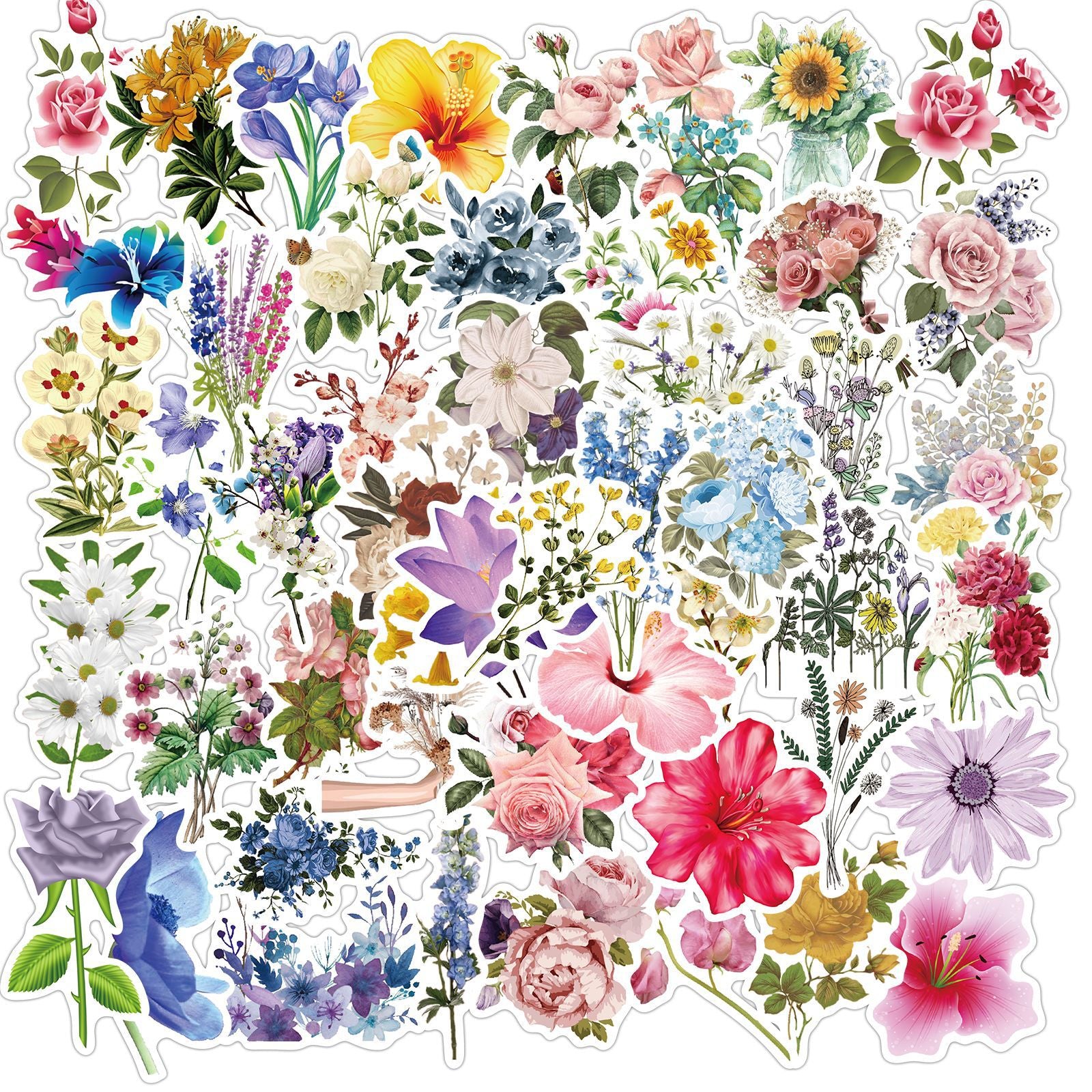 50 Flower Card Stickers for Notebook Skateboard Phone