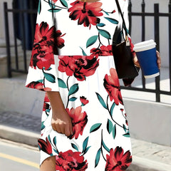  Boho Dress Women's Plus Floral Print Pleated Dress