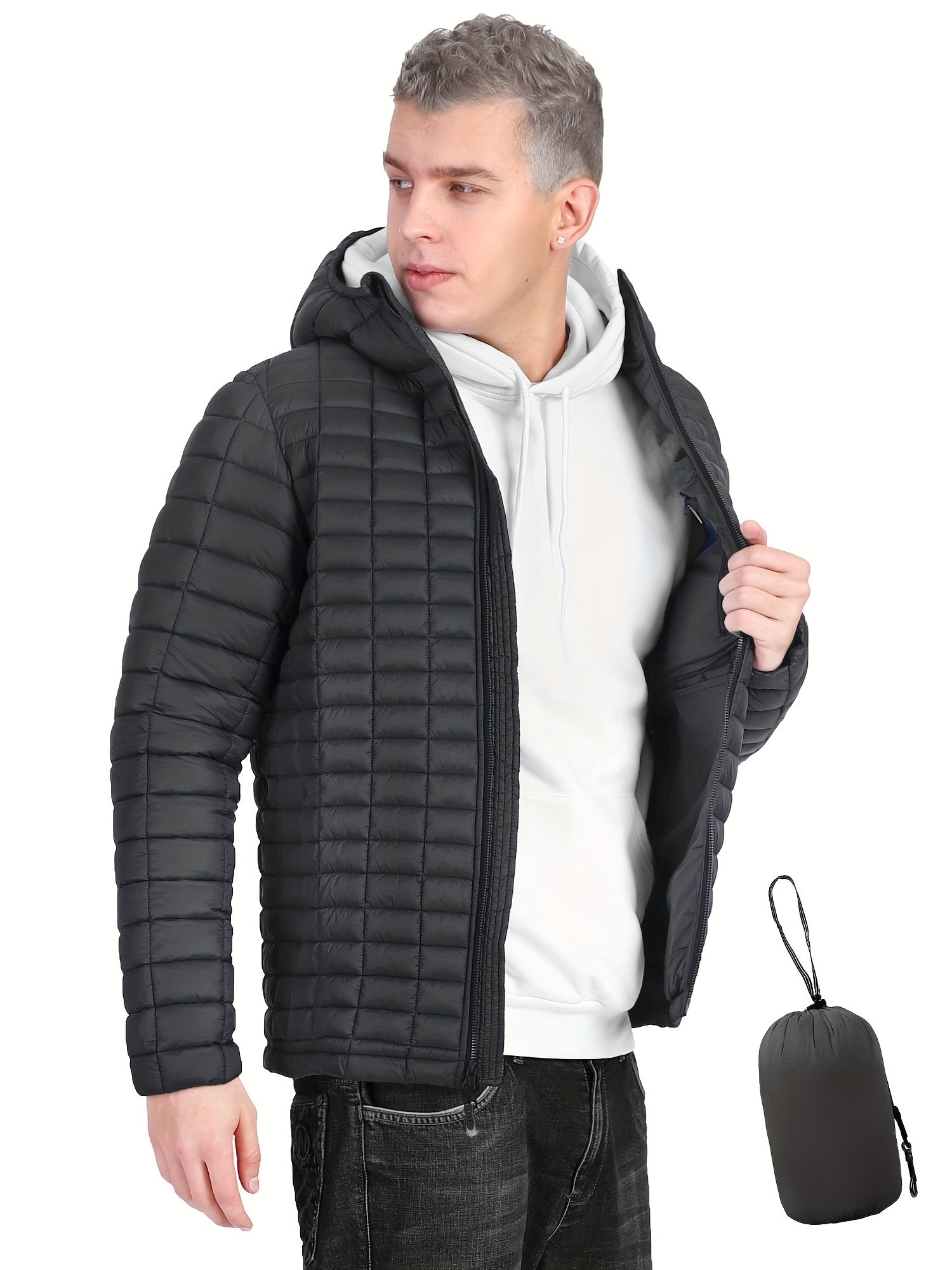 Men's Hooded Lightweight Thermal Packable Winter Jacket