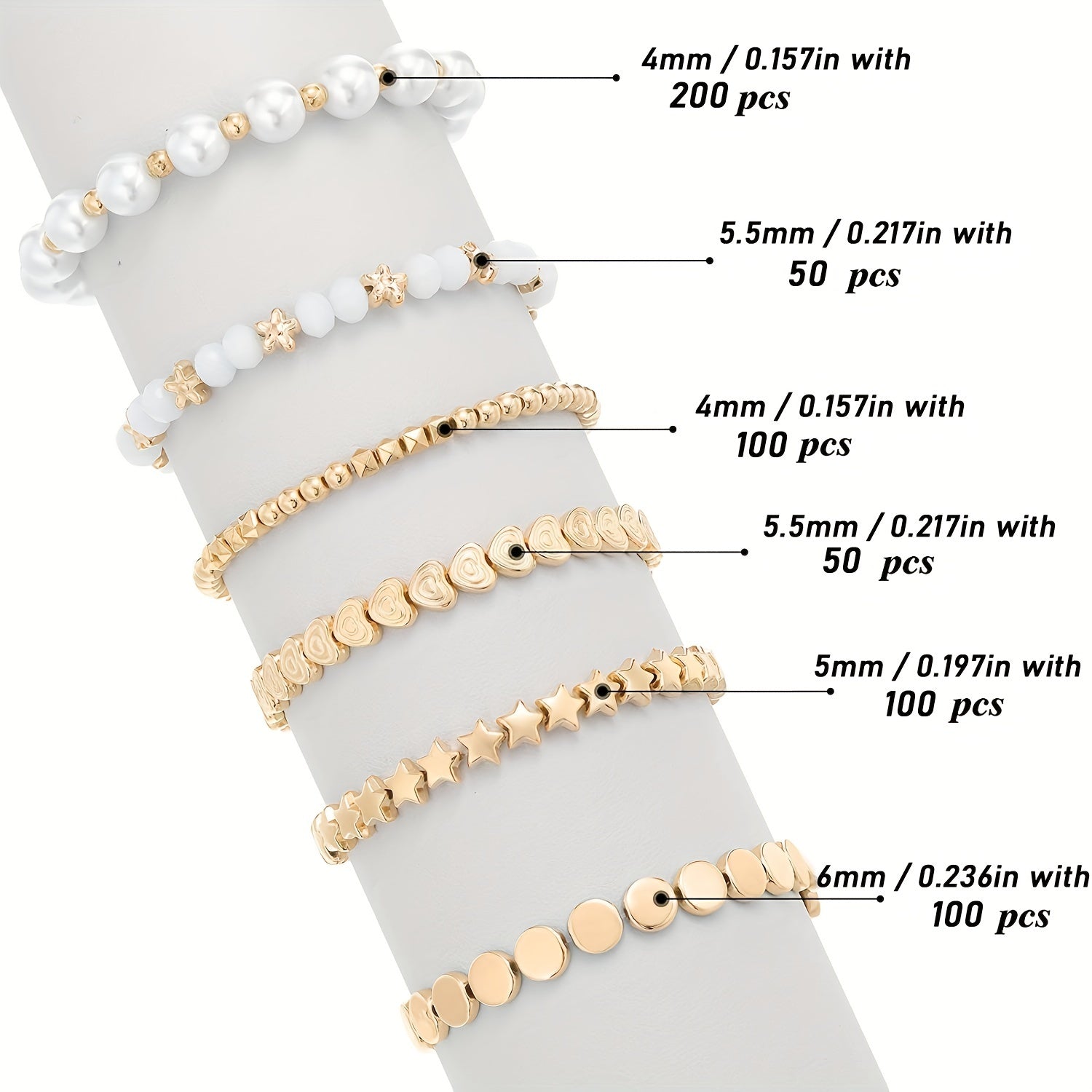 600pcs Mixed Shape Spacer Beads Set for Bracelet Earrings
