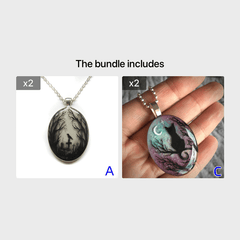 Gothic Cat Forest Charm Necklace Witch Jewelry Gift
