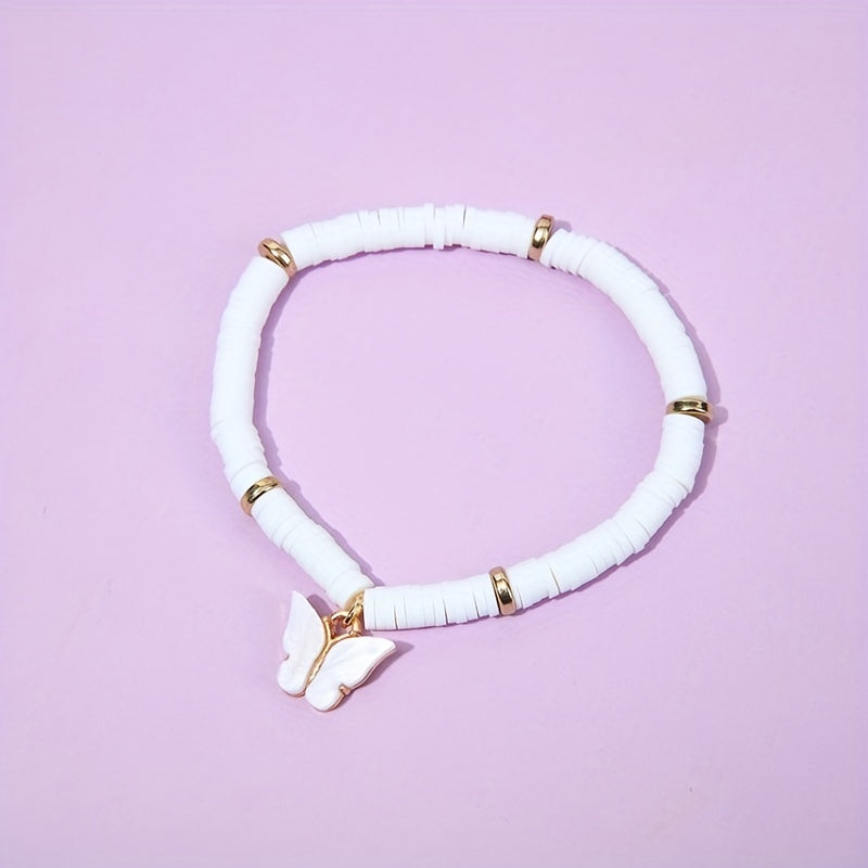 6pcs Butterfly Charm Clay Bead Bracelet for Girls
