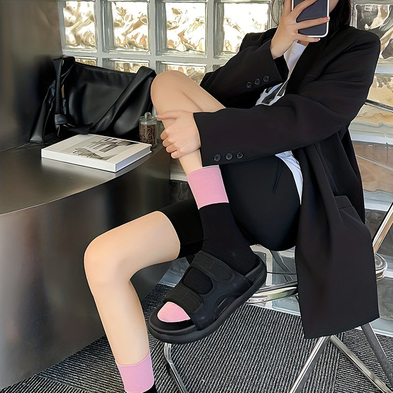 5 Pairs Colorblock Socks Breathable Mid Tube Women's Stockings
