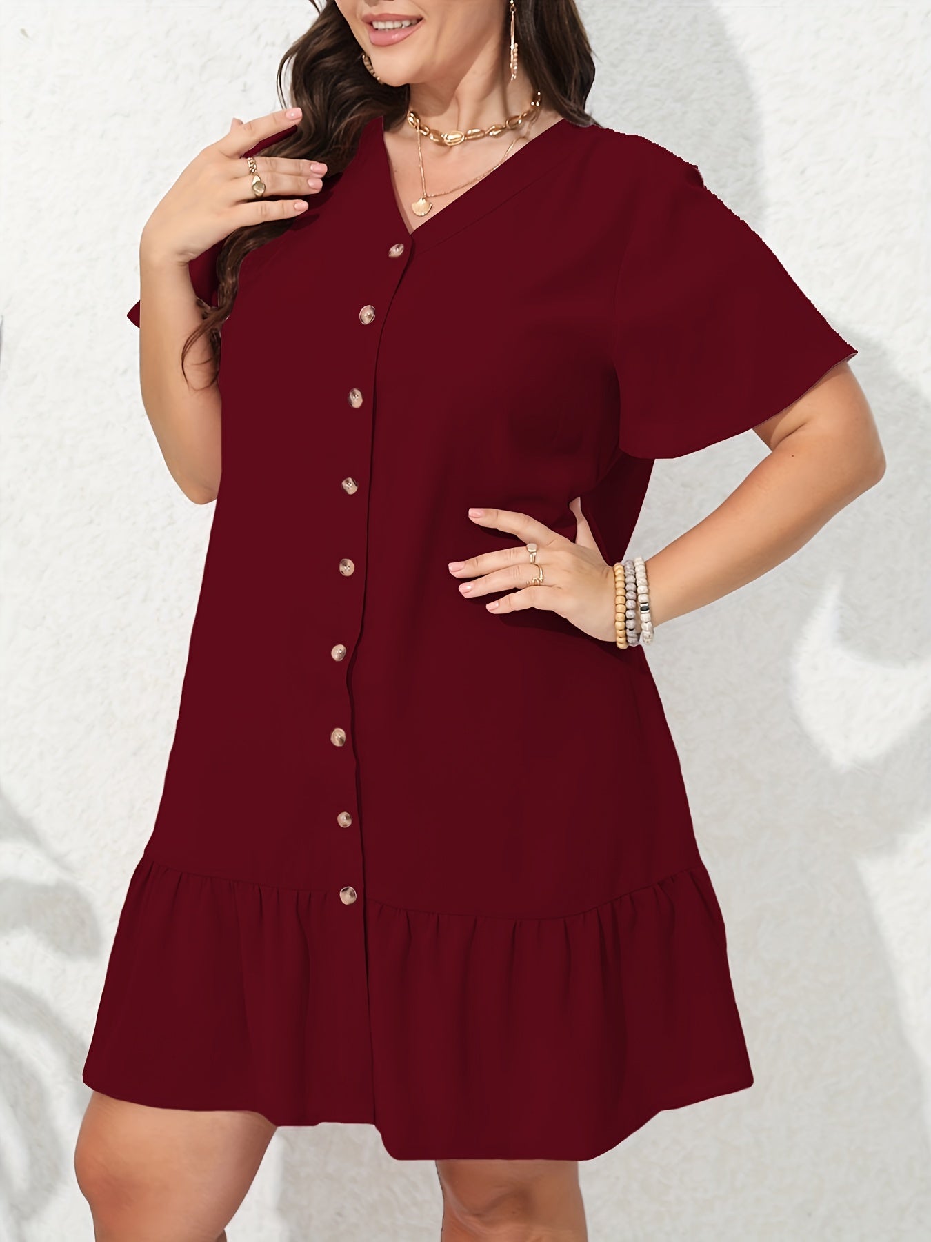  V Neck Ruffle Dress Short Sleeve