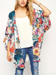 Floral Print Chiffon Kimono Cover Up Soft Loose Beach Cover Up Top