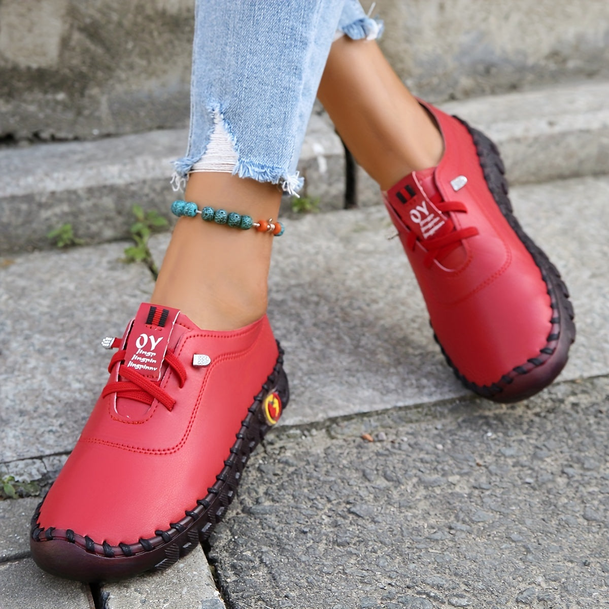 Women's Lace-Up Flat Shoes Lightweight Soft Sole Faux Leather Shoes