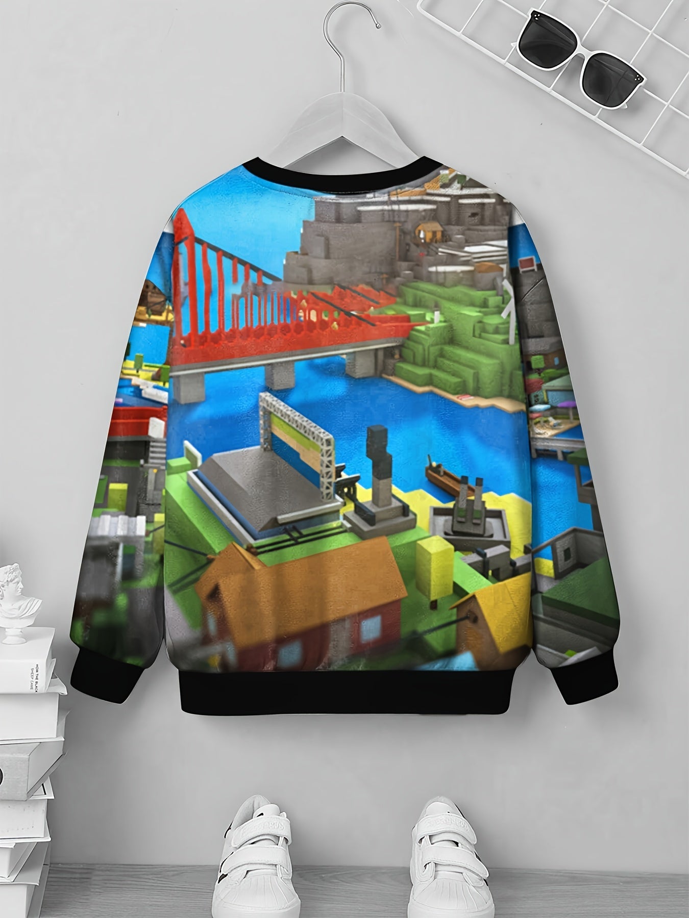 Toy Bricks Print Boy's Sweatshirt Unisex Pullover Long Sleeve Top