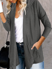  Solid Waffle Pattern Cardigan with Pockets