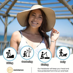 Foldable Ponytail Sun Visor Hats UV Protection Wide Brim Straw Beach Hat