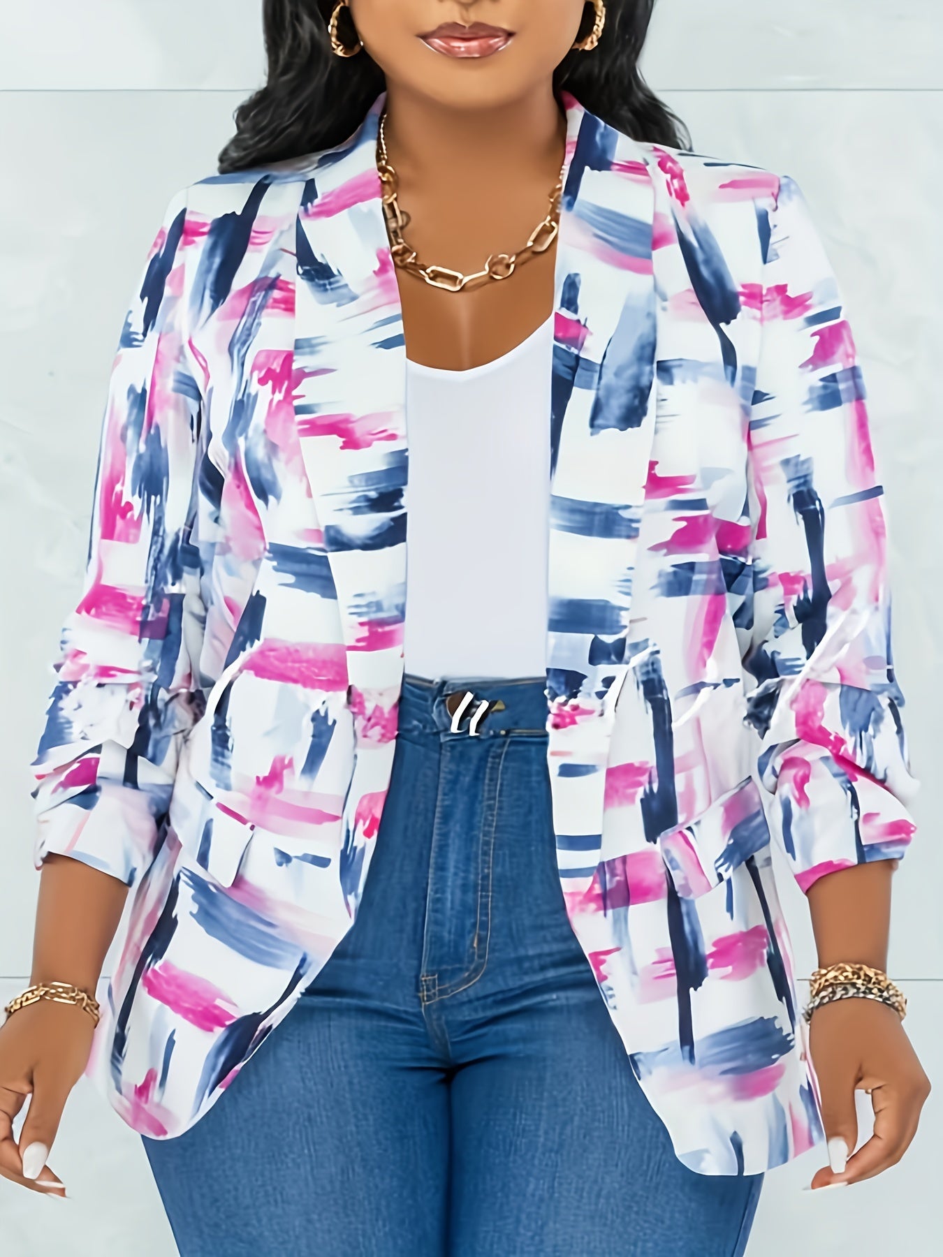  Tie Dye Long Sleeve Shawl Collar Blazer