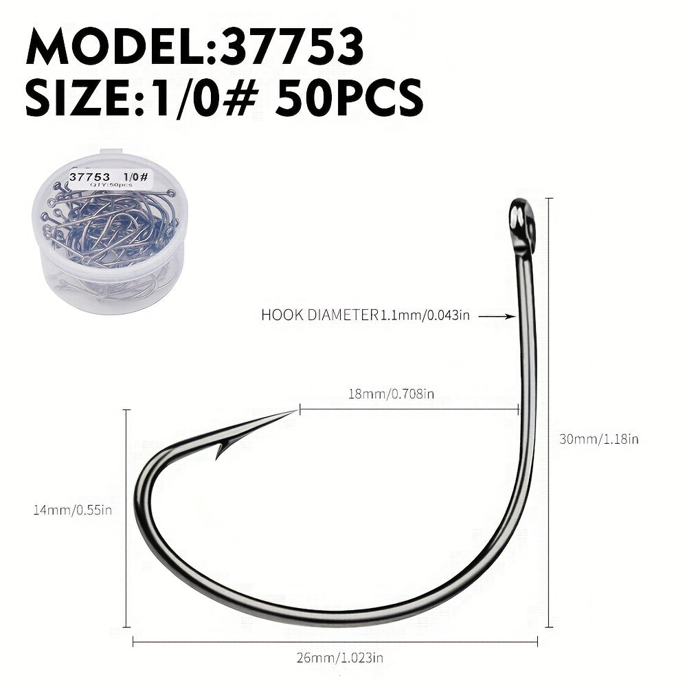 50pcs High Carbon Steel Fish Hooks Box High Strength Corrosion Resistance