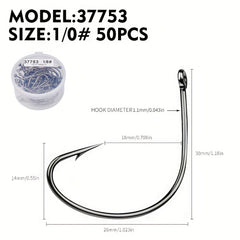 50pcs High Carbon Steel Fish Hooks Box High Strength Corrosion Resistance